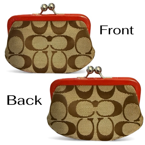 Coach Vintage Kisslock Coin Purse - Orange/Red Patent Leather Signature C Canvas - Picture 2 of 5